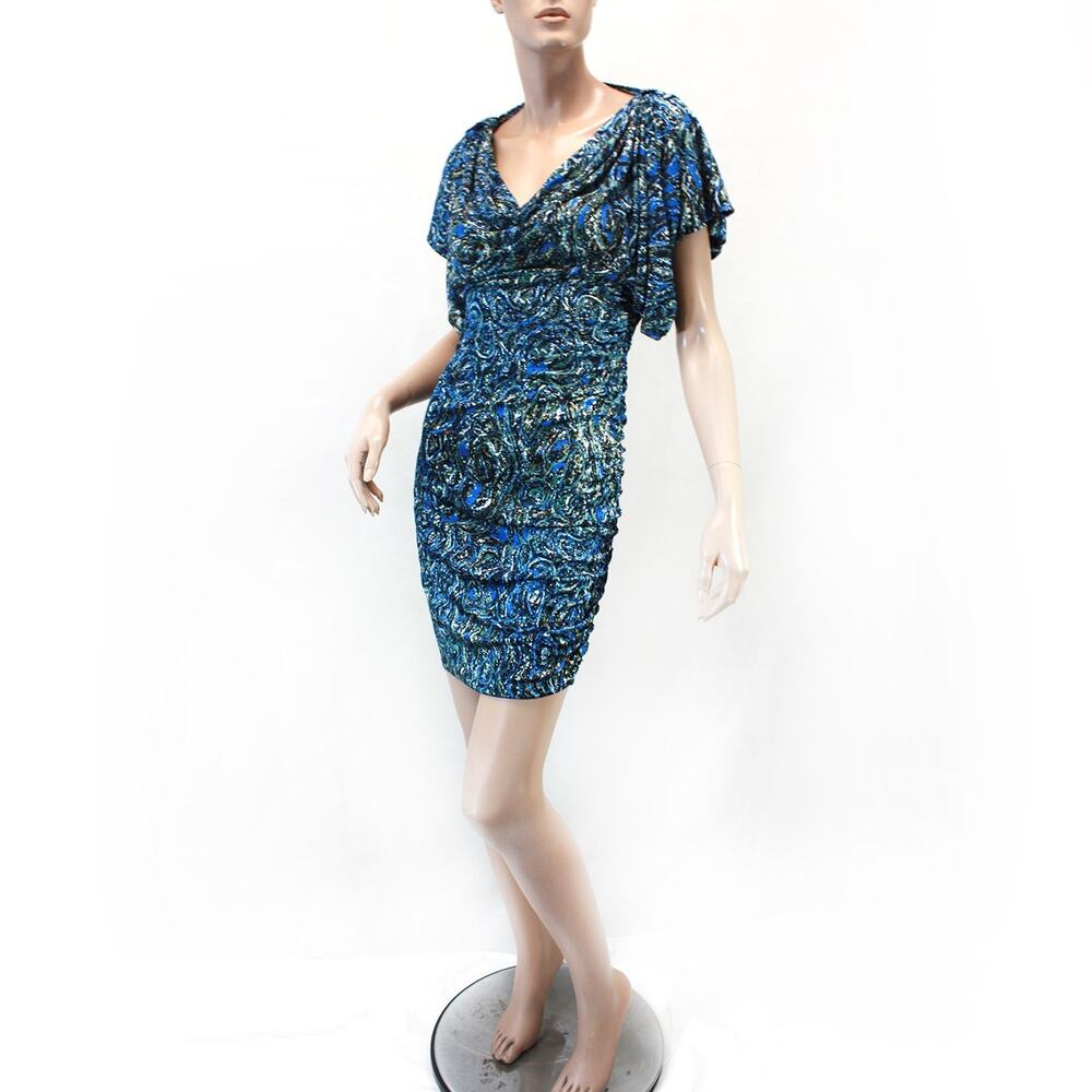 Catherine Malandrino designer jersey Silk Bodycon Midi Dress draped Y2K Small